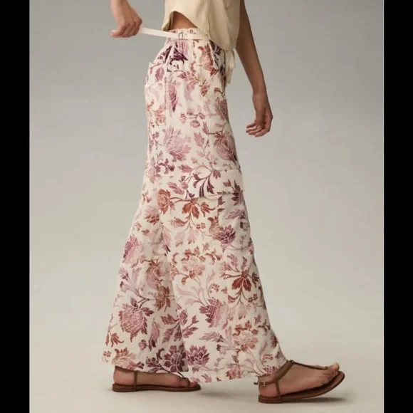 Anthropologie Pilcro Linen Floral Print Cargo Pants Pink Combo • Medium • NWT - Picture 2 of 9